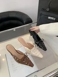 Fashion Women Sandals Summer Outside Mules Shoes Thick High Heels Black Beige Brown Office Party Pumps Sandals Sexy 35-39