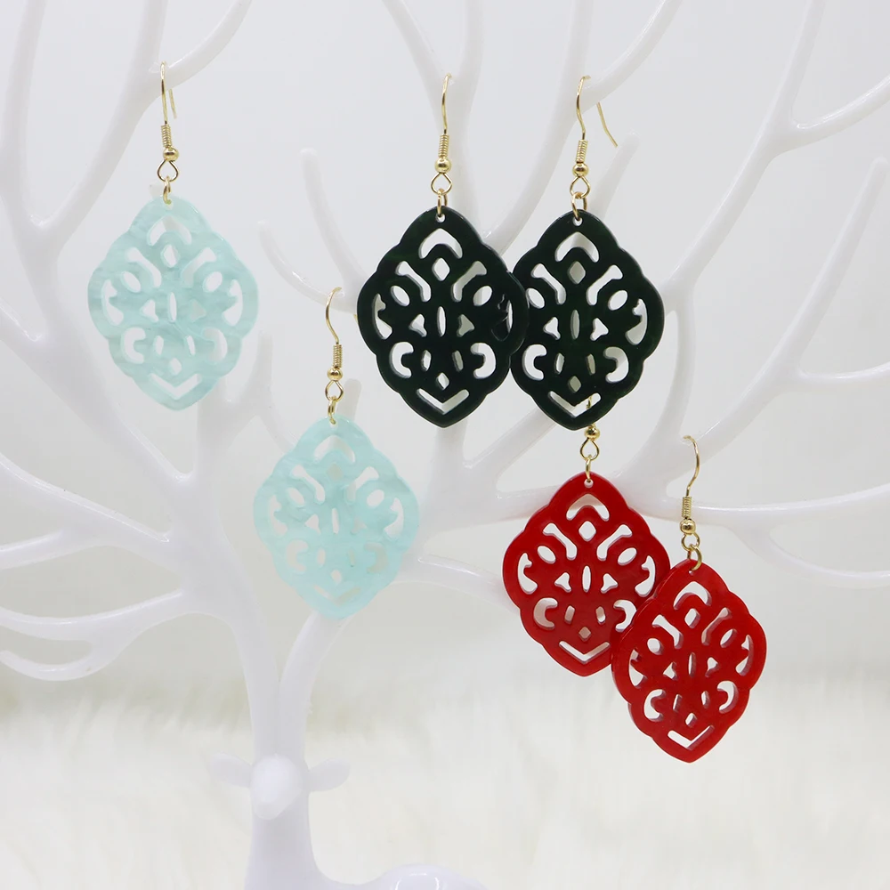 أقراط أكريليك مجوفة ، على الطراز الصيني القديم ، تصميم حصري ، أعمال يدوية أصلية ، حمراء ، تناسب كل شيء ، الموضة #5