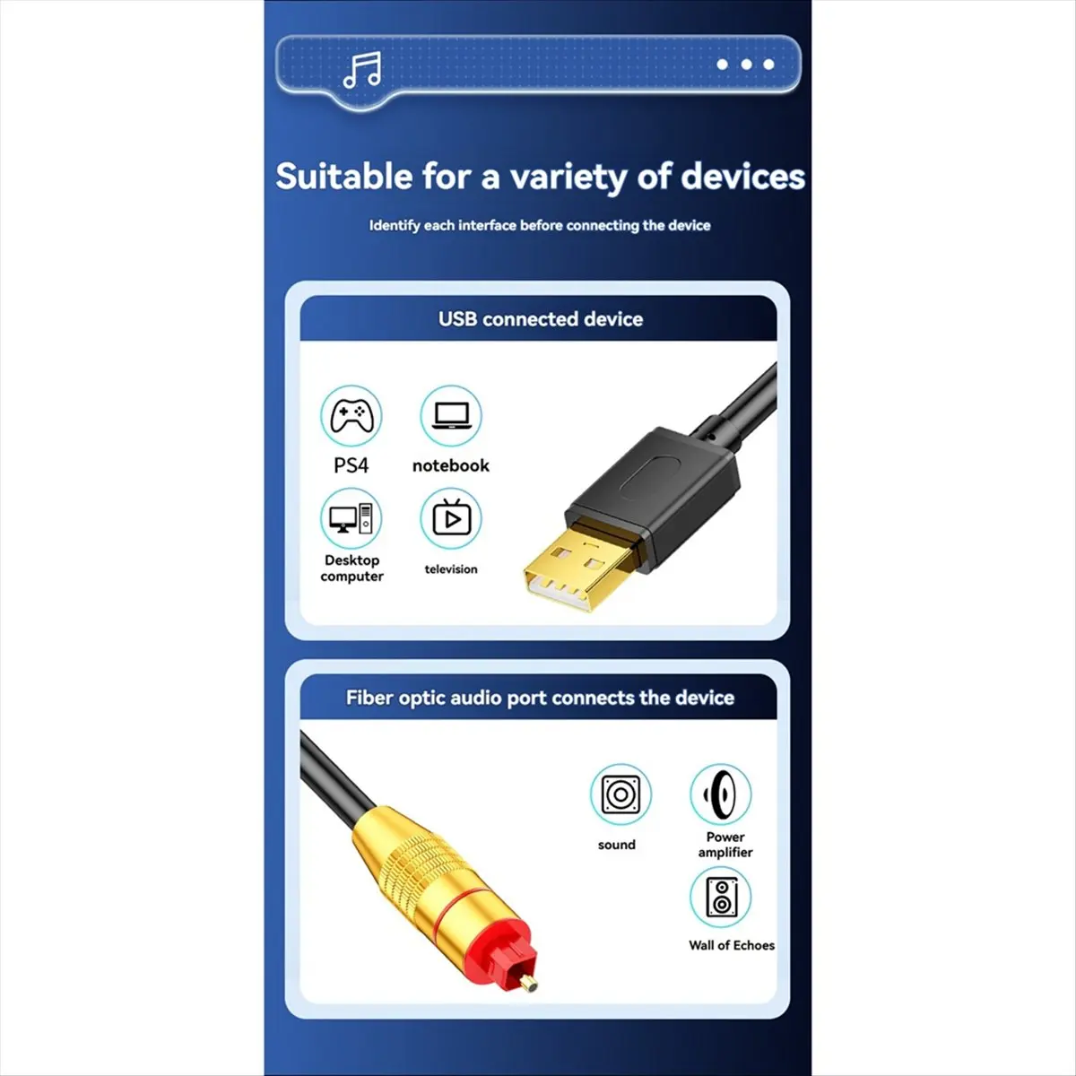 #68T USB Optical Audio Converter,USB to Optical Audio Adapter USB A to SPDIF Sound Card Optical (PVC+PC+Alloy)