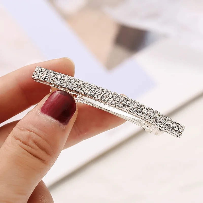Hair Clip Korean Style Multi Row Rhinestone Alloy Double Row Spring Ponytail Claw Chain Headpiece Accessory for Women Girls Gift