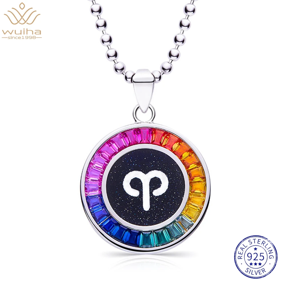 WUIHA Hip Hop Rock 925 Sterling Silver Rainbow Created Moissanite Gemstone Aries Pendant Necklaces for Women Gifts Drop Shipping