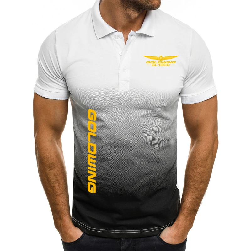 Men's short-sleeved polo shirt Gold Wing gl1800 print gradient Cotton Custom men's T-shirts polka dot casual sports men's shirt