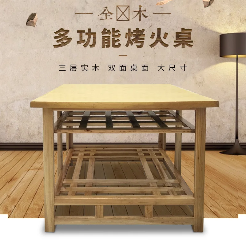 Mesa de fuego de madera maciza de gran tamaño, estante cuadrado plegable multifuncional para secado de ropa, calefacción para comer y escribir, 80