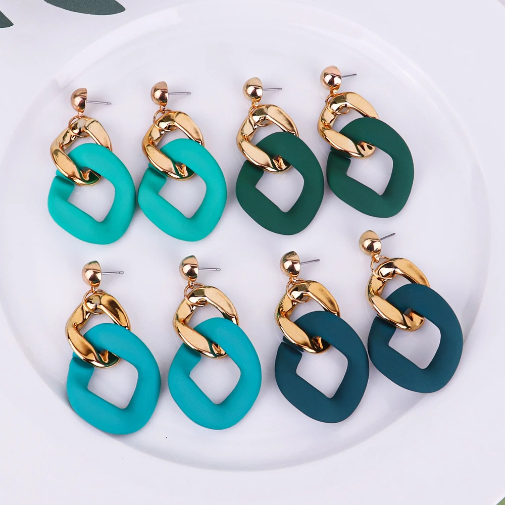 Trendy Gold Color Acrylic Chain Drop Earrings for Women Korean Fashion Large Link Geometric Dangle Earring Party Jewelry Gift