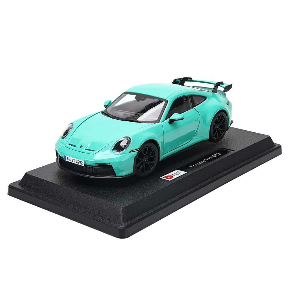 Bburago 1:24 포르쉐 911 GT3 형광 녹색 회색 합금 럭셔리 차량 다이캐스트 자동차 모델 장난감 컬렉션 선물, 생일 선물