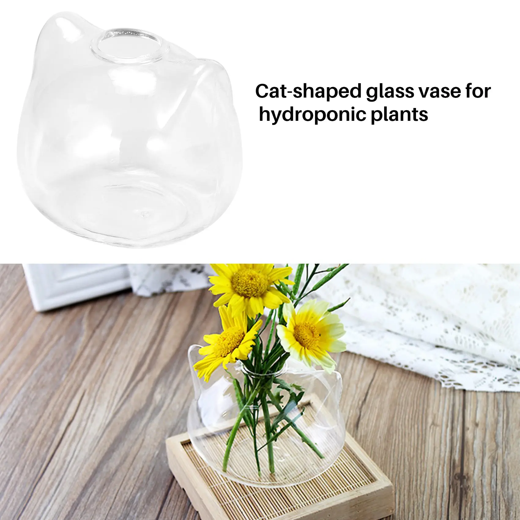 A19F-Cat Shaped Glass Vase Hydroponic Plant Flower Vase Terrarium Container Pot Decor Art Gift