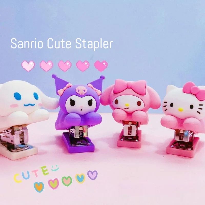 1pcs Sanrio Cartoon Stapler Anime Hello Kitty Melody Student Office Portable Silicone Binding Machine Student Stationery