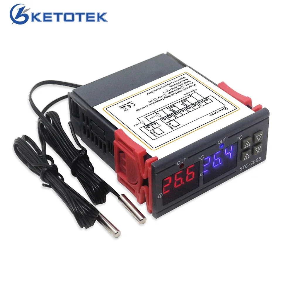 Dual Digital Temperature Controller with Two Relay Output - 12V 24V 220V Thermoregulator Thermostat - Heater Cooler