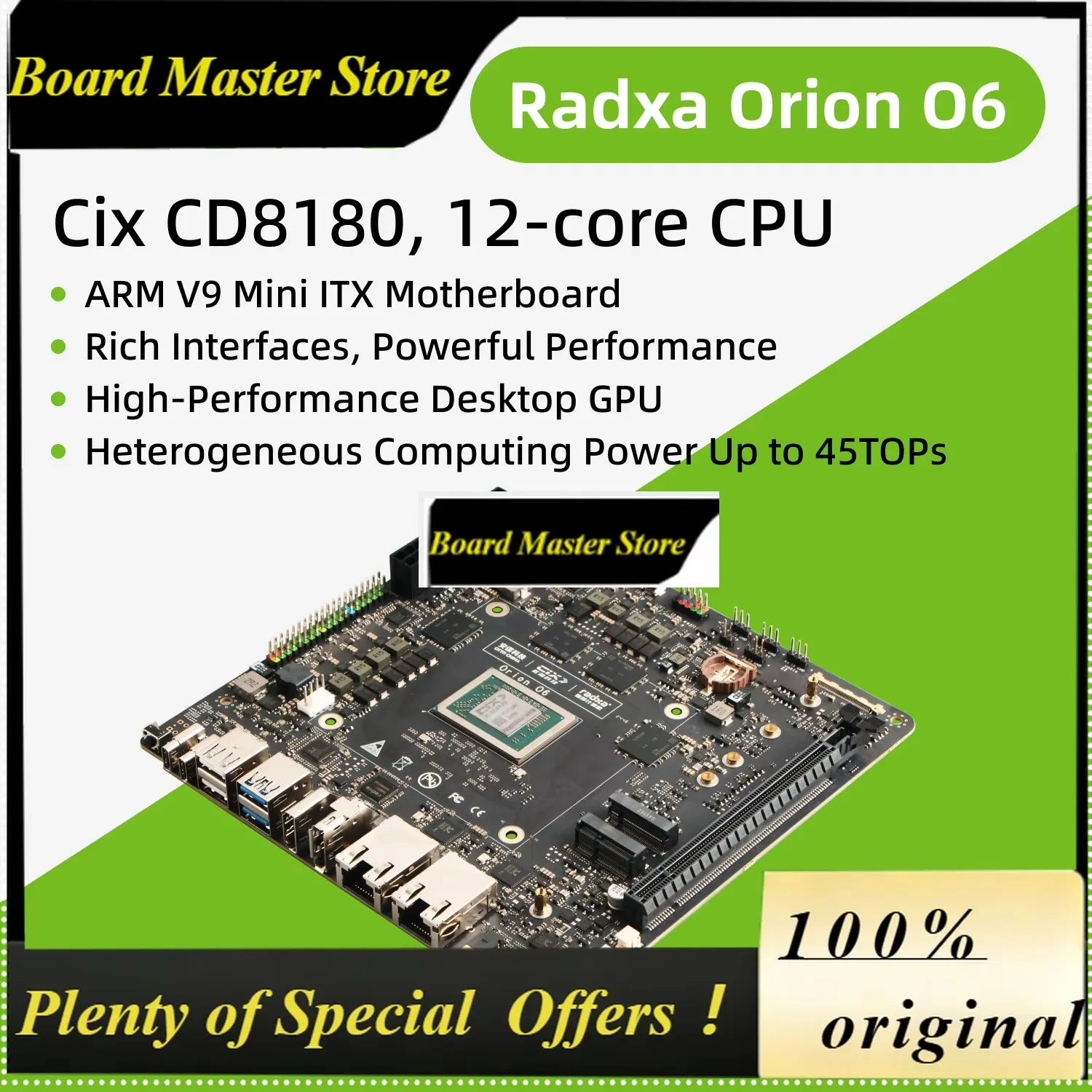 BoMaSRadxa Orion O6, World's First Open Arm V9 Mini Itx Motherboard, 12-core Cpu, 28.8tops Npu, Lpddr5 And Pcie Gen4 16-lane