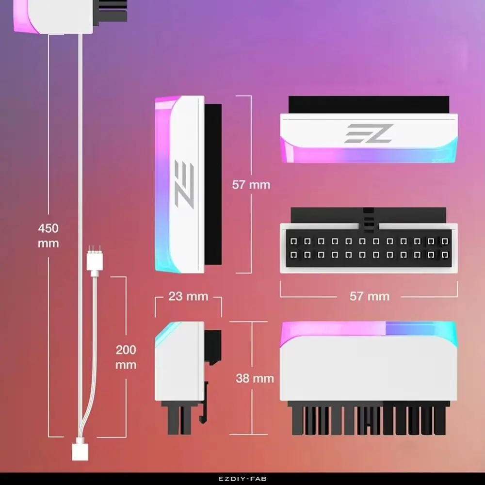 Tx 24 pinos para 90 graus adaptador de tomada de alimentação argb mainboard placa-mãe cabo de alimentação computador modular diy