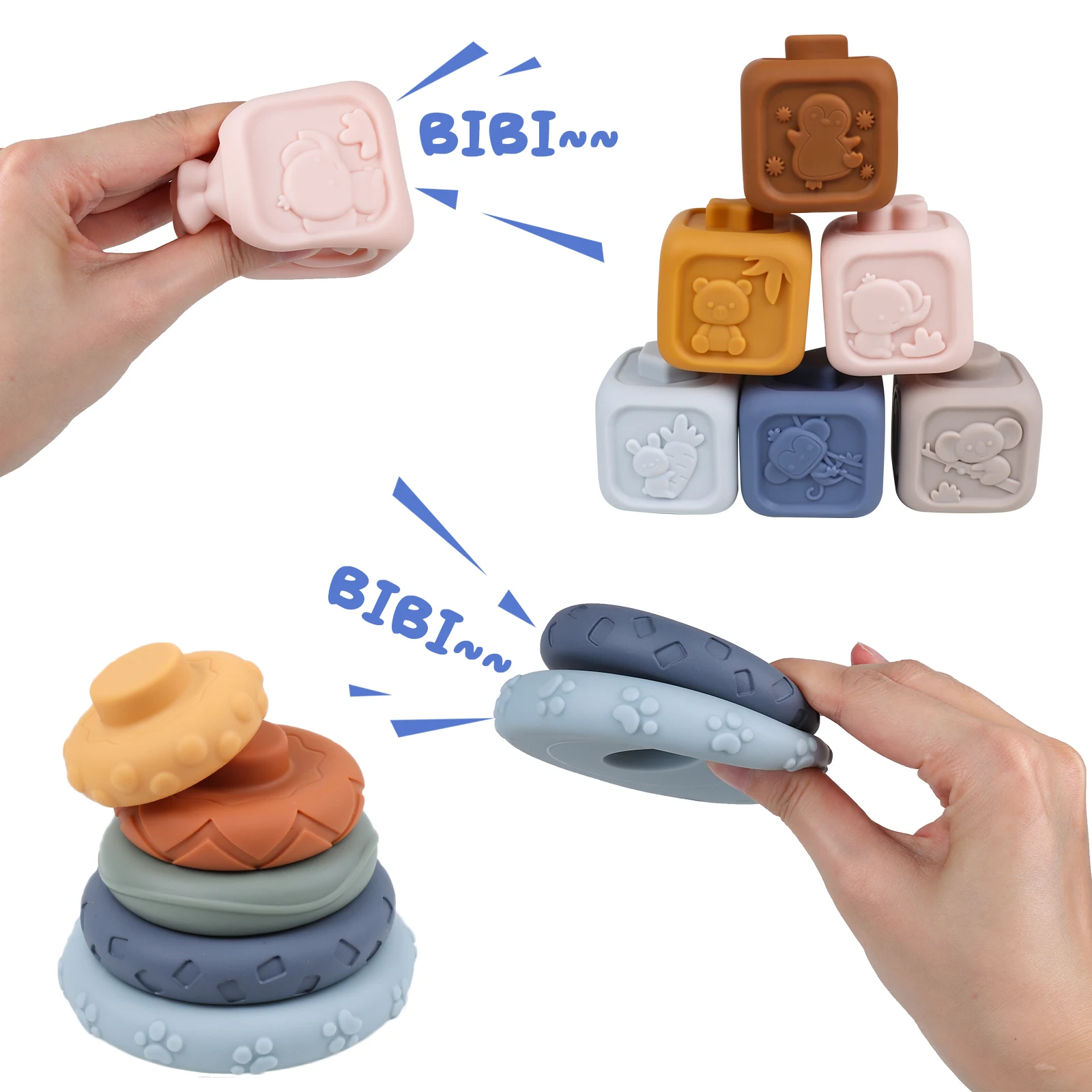 13 teile/satz 2 in 1 Stapel Kreise Und Blöcke Baby Stapeln und Nesting Weiche Bausteine Squeeze Spielzeug, Baby Zahnen Spielzeug