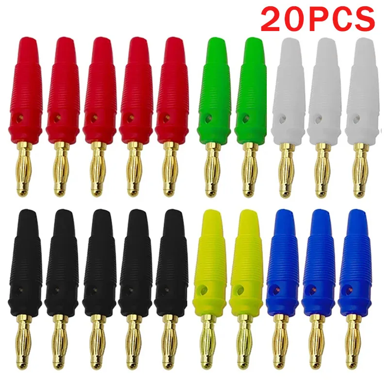 

KERE 20Pcs/4mm Banana Plug Socket Cable Connector Gold Plated Screw To Speaker Amplifier Binding Post Test Probes Adapter