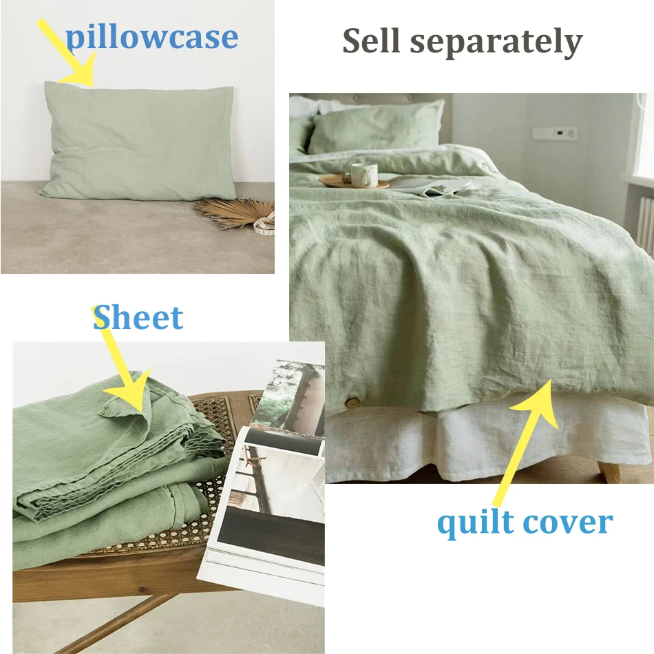 Pure Linen Bed Duvet Cover Stone Washed France Linen Solid Color Breathable Pillowcase Home Textiles Bedding