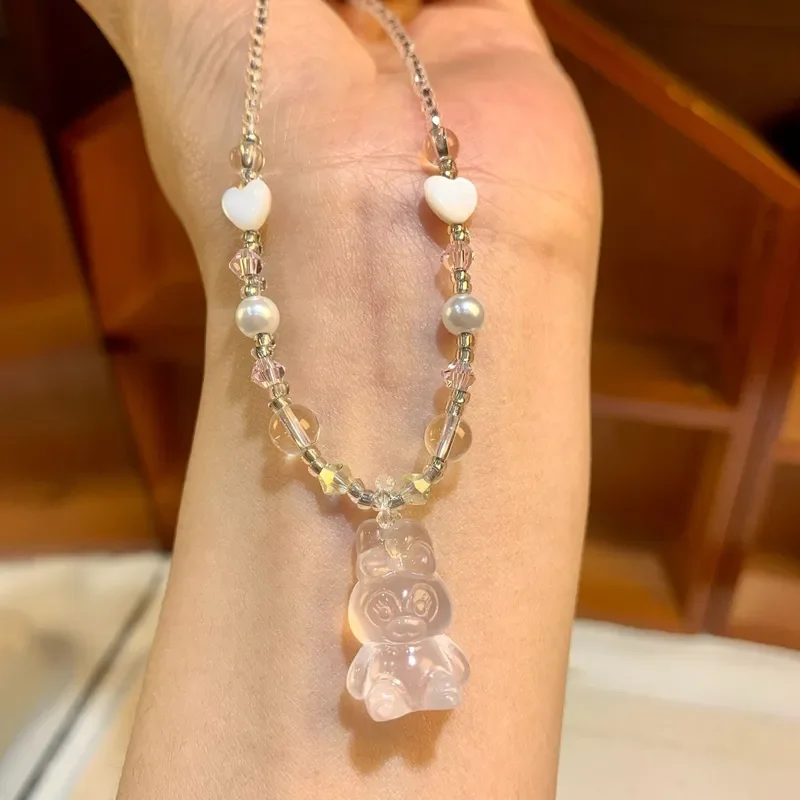 Powder Crystal Clavicle Chain Xingdailu Rabbit Clavicle Chain Childlike Cute Crystal Jewelry Gift Silver Button Head Crystal