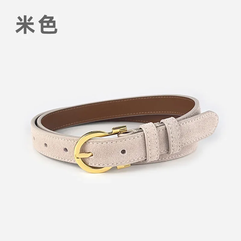 Damen-Gürtel aus abrazinem Rindsleder im Vintage-Stil, Wildleder, für goldene Schnalle, 2,3 cm breiter Bund für Kleider und Jeans, luxuriöser Damengürtel