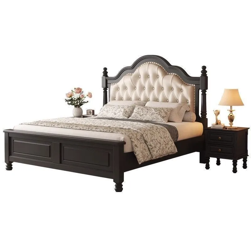 

American retro soft bag solid wood bed 1.5 meters home modern simple master bedroom storage bed 1.8 meters high-end