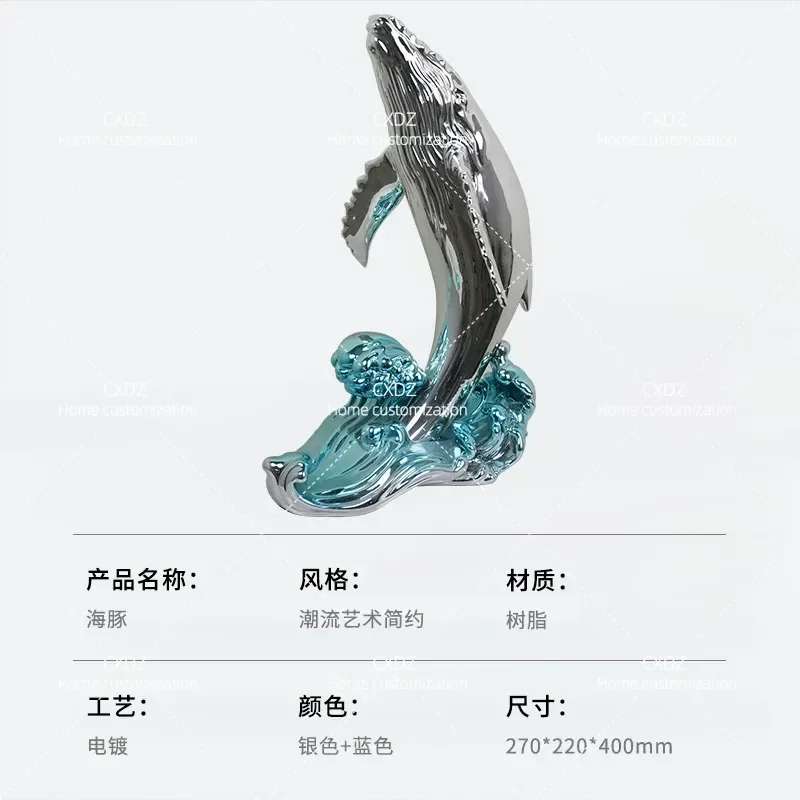 Creative Electroplated Fiberglass Dolphin Sculpture High End Whale Ornament Art Statue for Hotel Lobby Sales Office Home