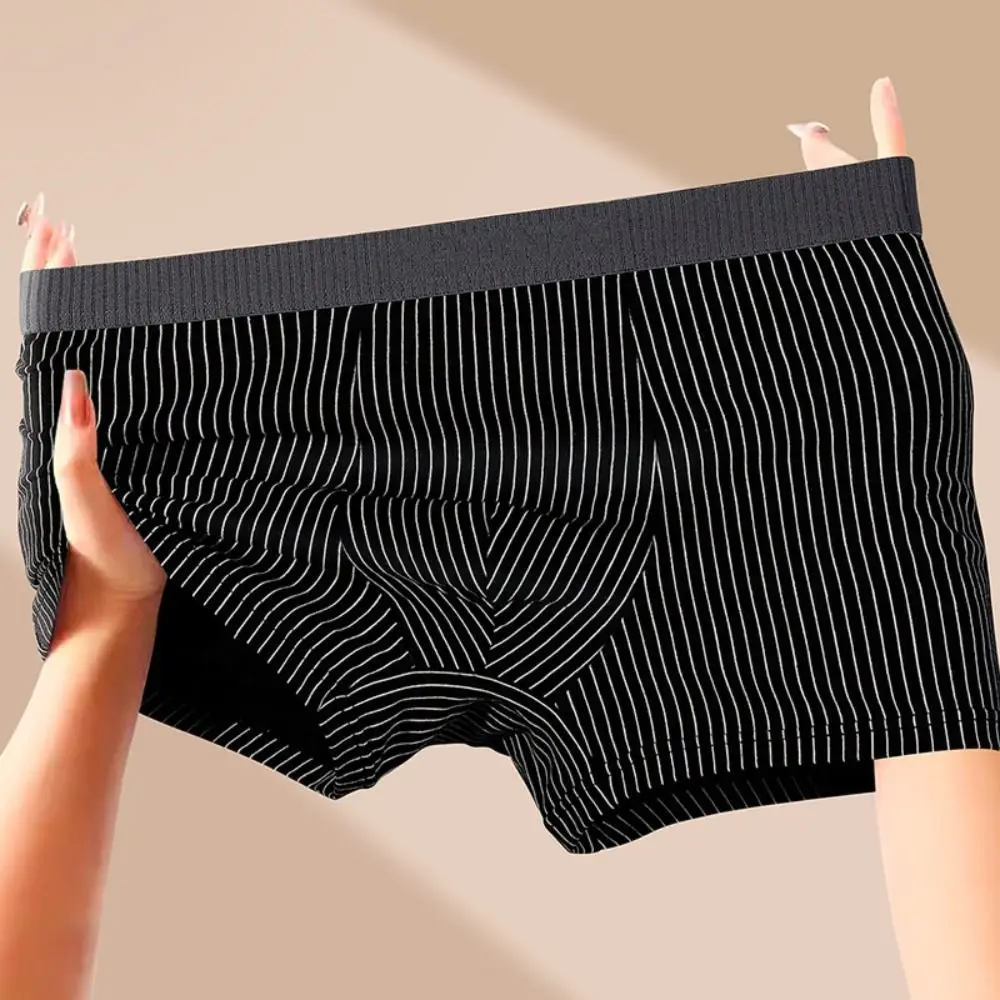 

4PCS Simple Stripe Men's Flat Panties Large Size Loose Men Boxer Underpants Low Waist Underwear for Man Man