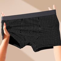 4PCS Simple Stripe Men's Flat Panties Large Size Loose Men Boxer Underpants Low Waist Underwear for Man Man