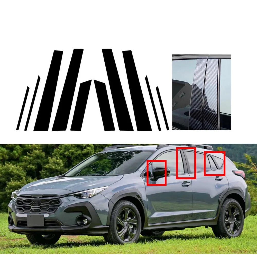 

10Pcs Glossy Black Silvery Carbon Pillar Posts Fit For Subaru Crosstrek 2018 - 2020 2021 2022 2023 Window Sticker Cover