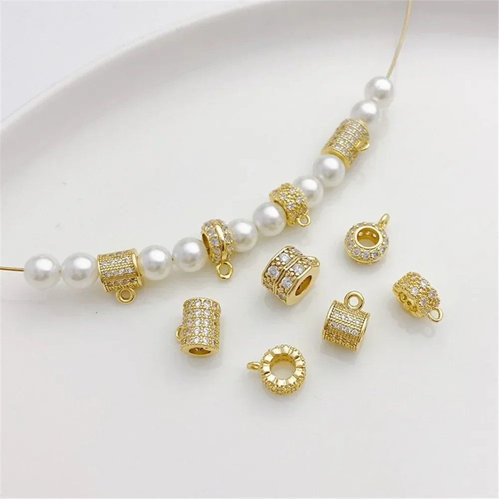 14K Gold Silver Zirconium-inlaid Hanging Ring Large Hole Passepartout Partition Bucket Bead DIY String Bracelet Necklace Materia