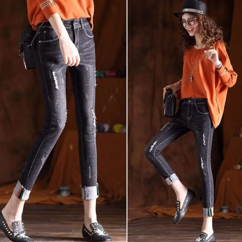 Jeans strappati Skinny da donna con tasca pantaloni in Denim dimagranti elasticizzati a vita alta strappati distrutti T23