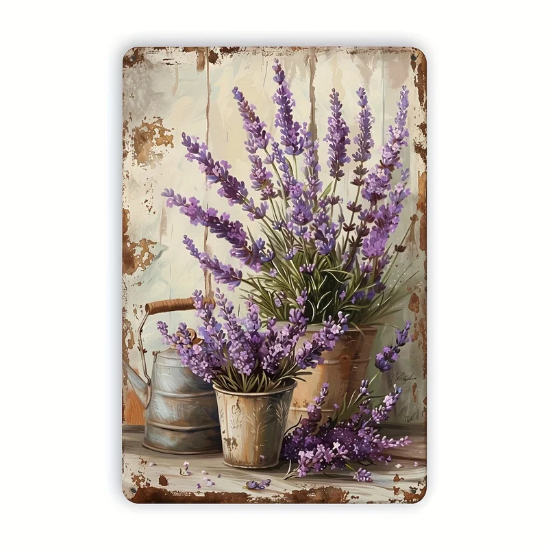 1piece of retro lavender flower metal sign - rust proof and waterproof wall decoration, multifunctional retro style home and bar