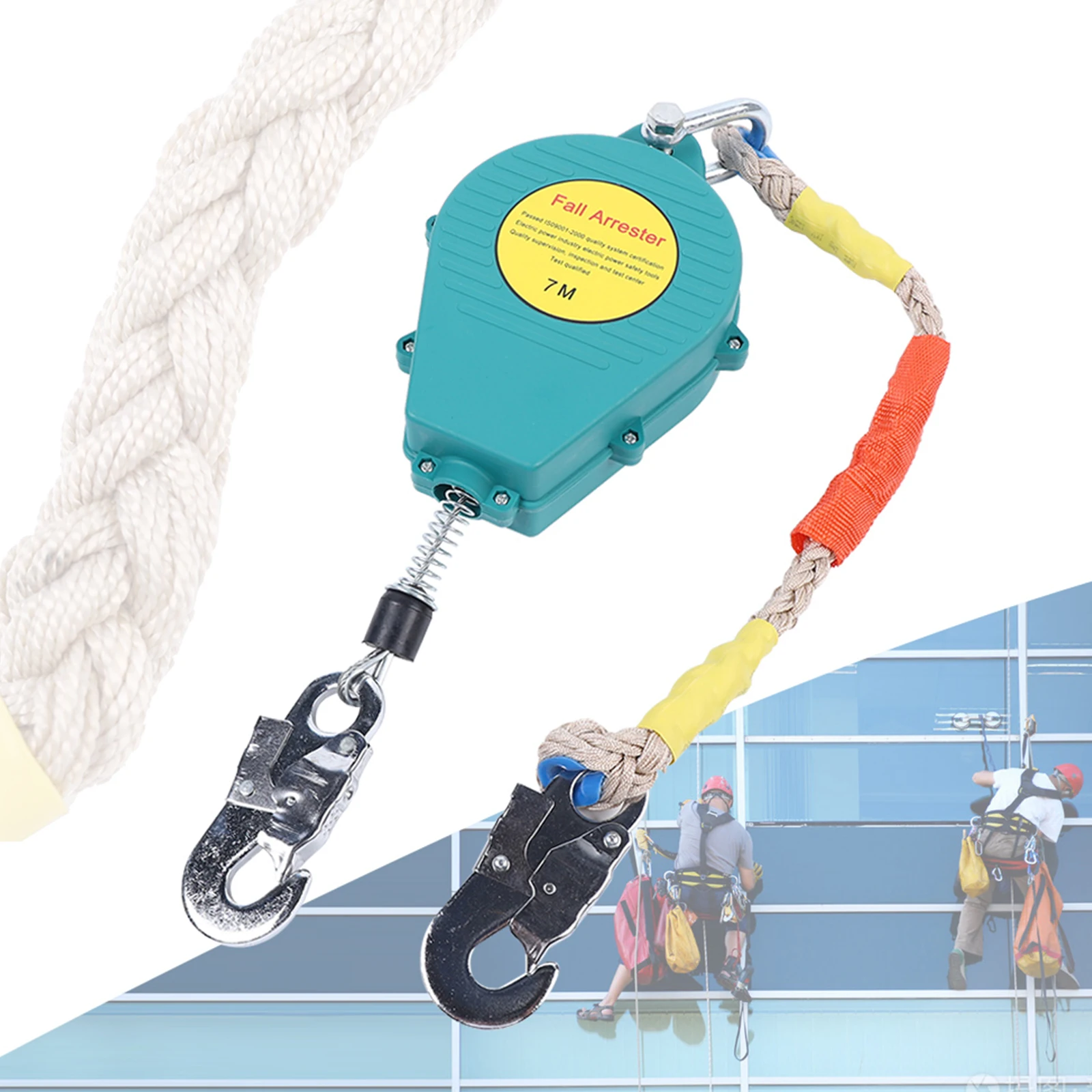 Self Retracting Lifeline Arrester, Fall Protection, Alloy Hook, Steel Wire Rope, 23ft (7m), 330lbs