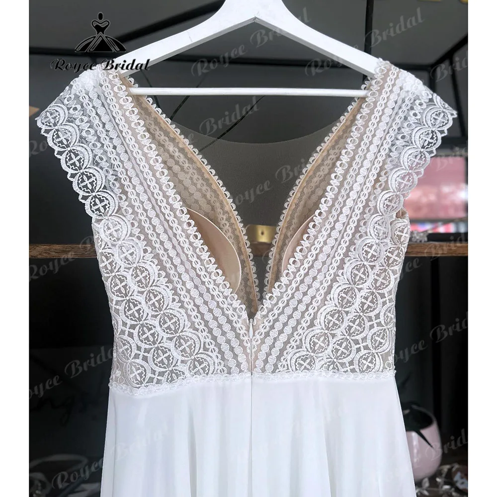 Abito da sposa estivo in Chiffon di pizzo Boho con maniche corte senza schienale 2023 abito longue abito da sposa abito da sposa