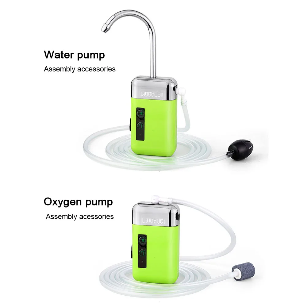 Outdoor Fishing Air Pump 2 In 1 Multi-Function Water&Oxygen Pump with Sensor LED Lighting USB Rechargeable O2 Pump for Fish Tank