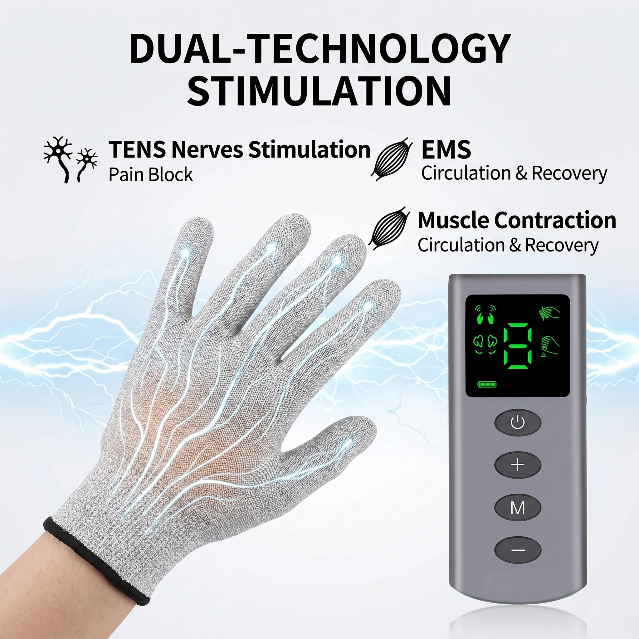 TENS EMS Massage Gloves Muscle Stimulator Hand Physiotherapy Device Pain Relief 4 Mode 9 Level Portable Beauty Care Spa Tool Kit