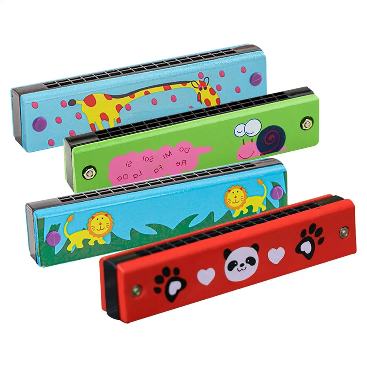 T34C Children'S Harmonica, Pack of 4 Diatonic Harmonica, Wooden Musical Instrument for Beginners, Professionals, Students