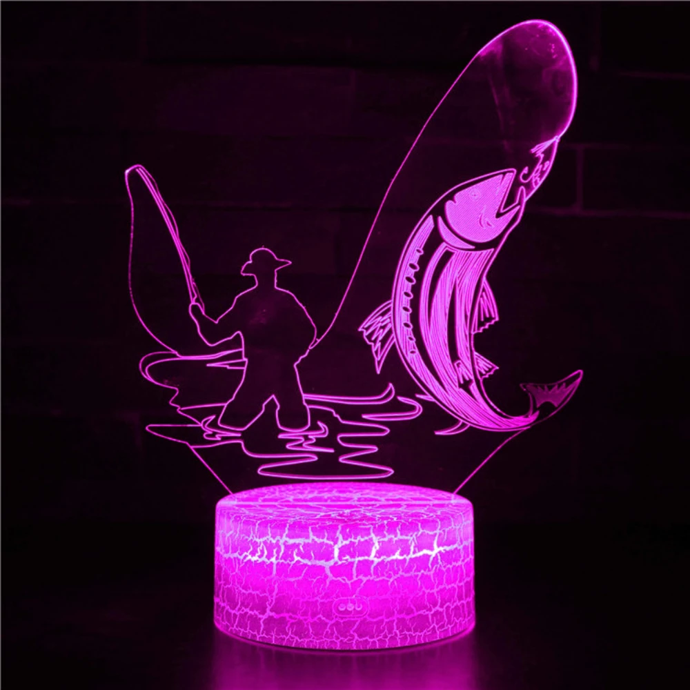 Fishing 3D Lamp LED Acrylic Night Light for Bedroom Decoration 7 Color Changing USB Table Bedside Lamp Gift for Fishing lover