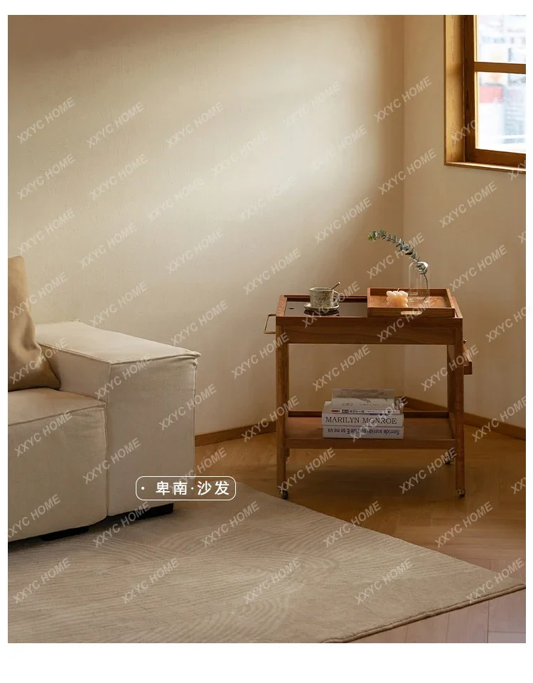 

HMJ modern trolley log wind solid wood side table cherry wood living room movable coffee table
