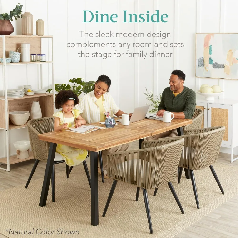 

6-Person Indoor Outdoor Acacia Wood Dining Table, Picnic Table W/Powder-Coated Steel, 350 Pound Capacity Legs -, Customized