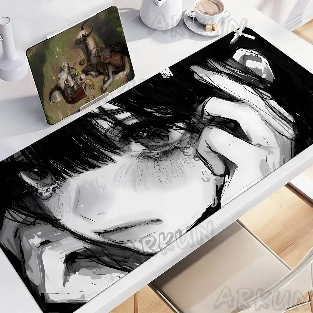 Black White Grunge Anime Girl Gaming Mouse Pad Non-slip Aesthetic Desk Mat for Home Office