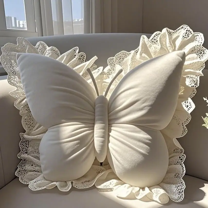 Princess Style Lace Butterfly Pillow,Office Soft Nap Pillow,Home Bedroom Sofa Decorative Cushion,High-value Gift for Girlfriends