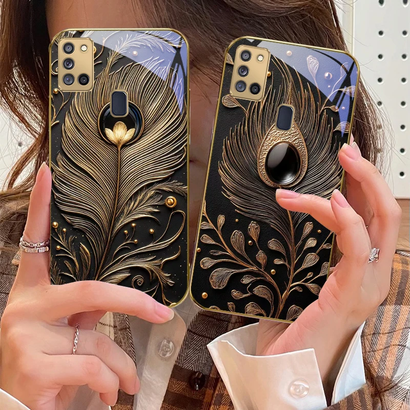 الذهبي ريشة الأحجار الكريمة لسامسونج A 31 32 A33 A34 35 14 A15 13 16 25 26 50 52 53 54 55 56 70 71 72 73 الزجاج الذهبي جراب هاتف