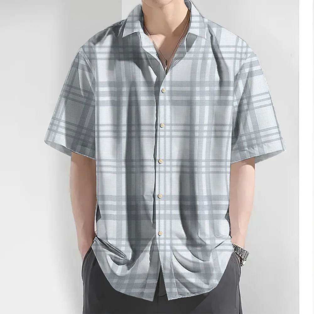 Daily Short Sleeve Men Shirts Fashion Oversize S-5Xl Leisure Shirts For Men Plaid Button Up Essential Men Shirt Office Wear