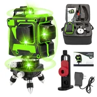 12 Lines 3D Cross Line Laser Level Kit Green Laser Beam Self-Leveling 360 Vertical Horizontal with Receiver Tripod 2 Batteries