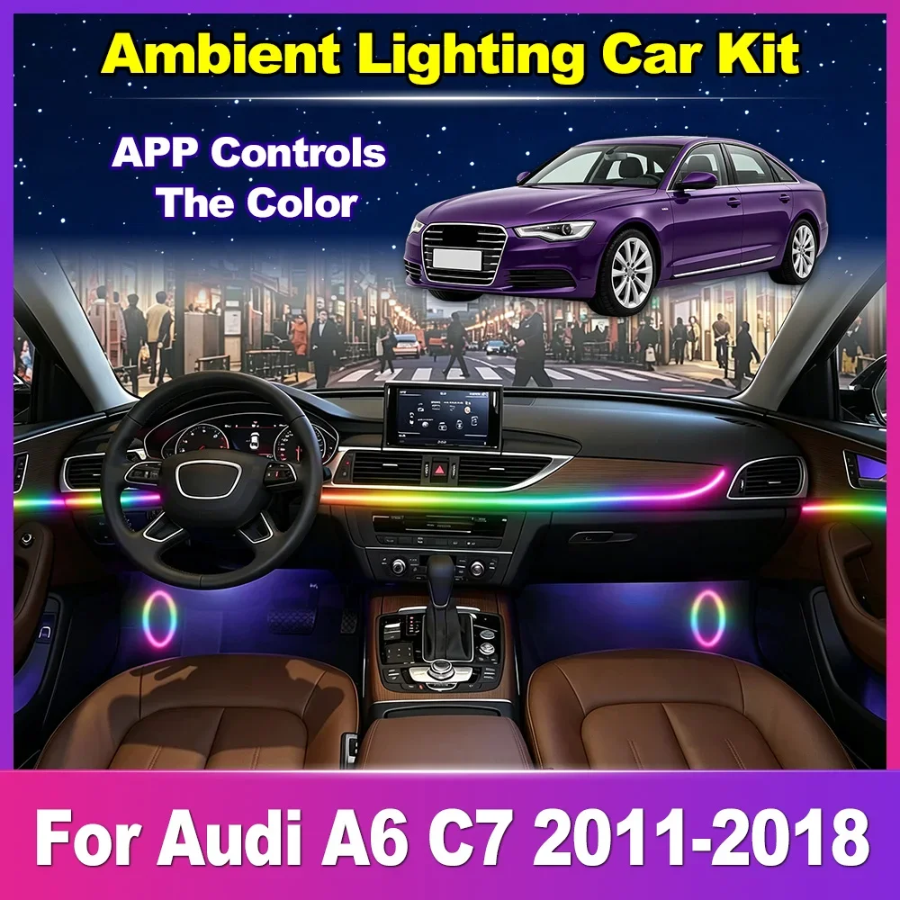 18IN1 Car Ambient Lights For Audi A6 C7 2011-2018 LED Interior Hidden Acrylic Strip Full Color Streamer Symphony Atmosphere Lamp