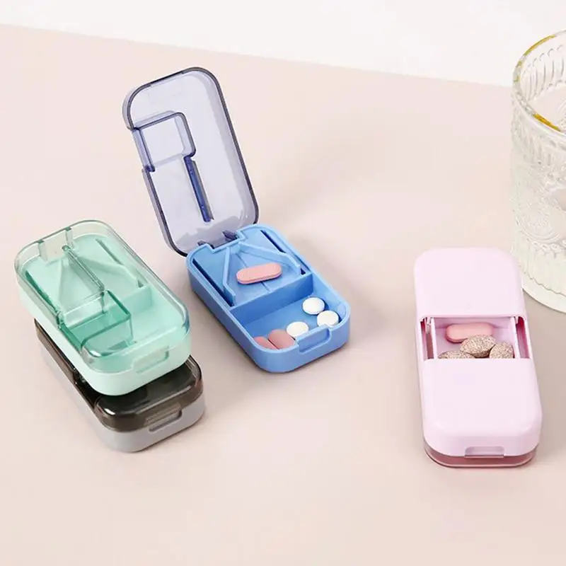 Small Pill Cutter Dose Small Pill Splitter with Dispenser Tablet Cutter Accurate Medicine Crusher Safety Guard Cut Tool for Tiny