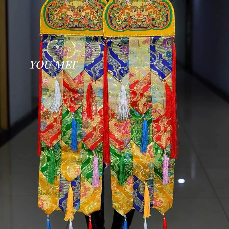 2 Pcs Tibetan-Style Decoration Hanging Ornaments, Hanging Banners, Multicolored Victory Banner, Buddhist Hall Religious Flags
