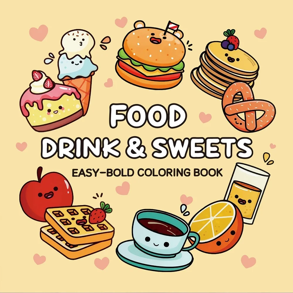 Libro para colorear de comida, bebidas y dulces, fácil de usar para adultos, lindo libro de dibujo, regalo perfecto para fiesta de Navidad y cumpleaños