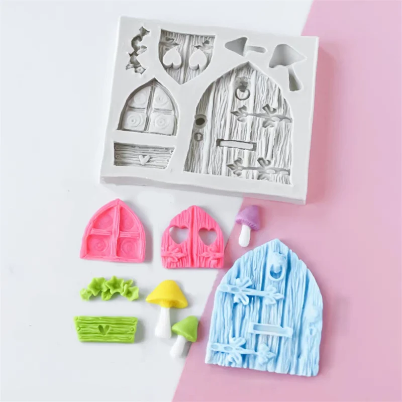 3D Cartoon Fairy House Wooden Doors and Windows Shape Silicone Fondant Mold Gumpaste Chocolate Mould Cake Decorating Tools