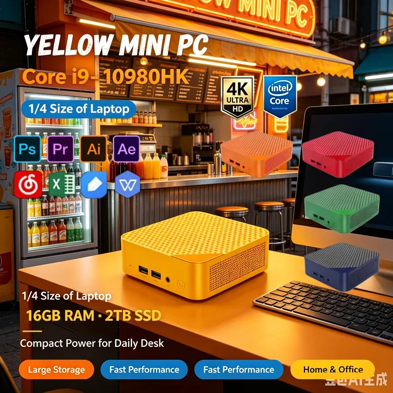 i9‑10980HK Color Mini PC, Win11,16GB DDR4 2TB NVMe SSD,WiFi6 BT5.2,4K UHD Workstation for Home Office, Gaming & Video Editing