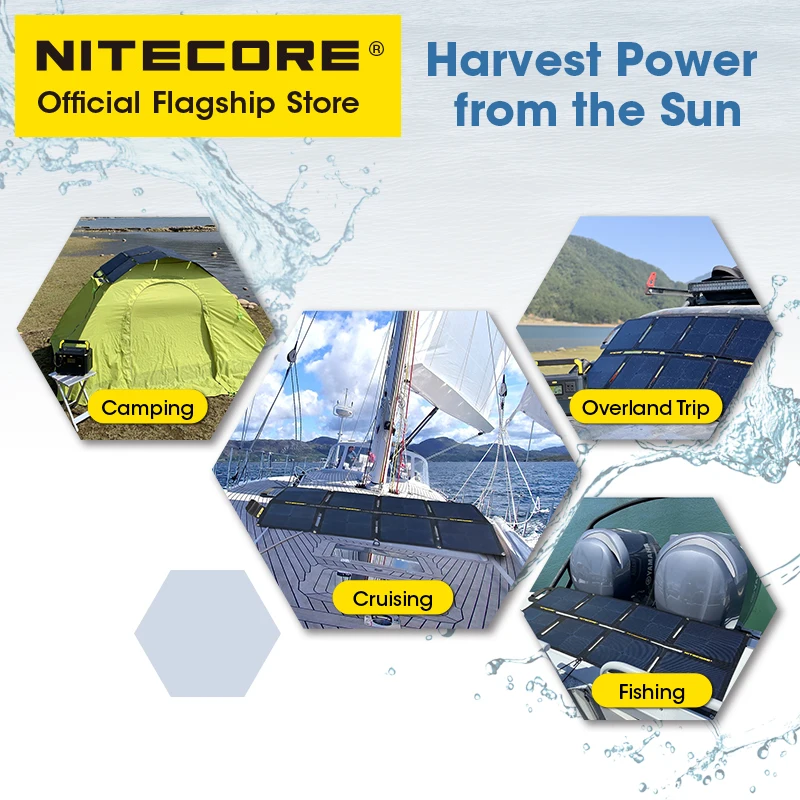 NITECORE FSP100W 100W Solar Panel Waterproof Folding Solar Cell Charger DC Output 5.6A for Outdoor Phone Tablet Power Station
