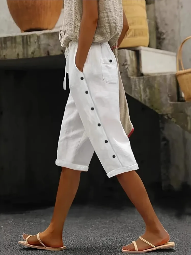 Woman Clothing Fashionable Pants Women's Buckle Loose Versatile Casual Shorts All-match Solid Color Simple Style Casual Trendy