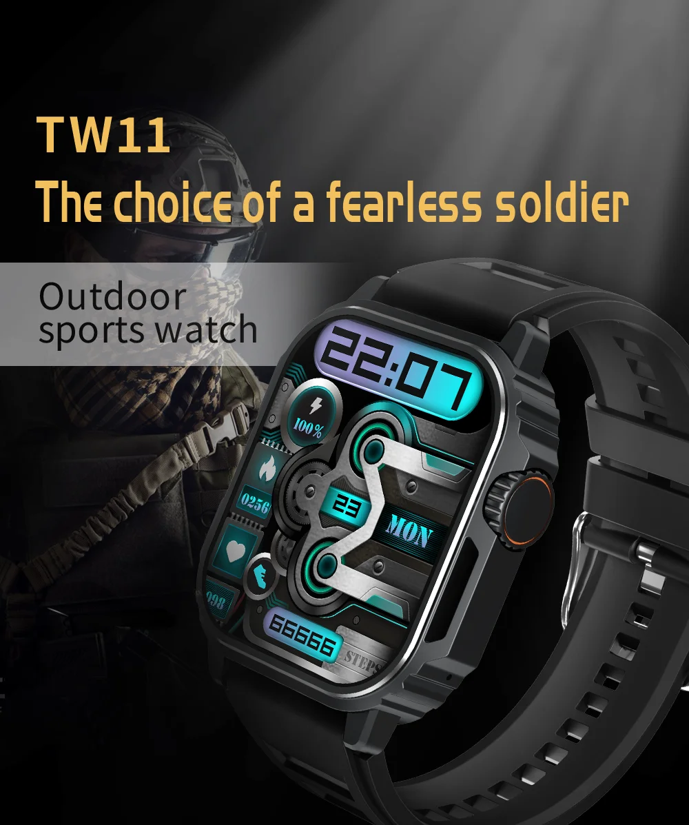 New Outdoor Men's smartwatch TW11 Compass  Motion Track HD Bluetooth Talk 1.96inch full screen Touch smartwatch