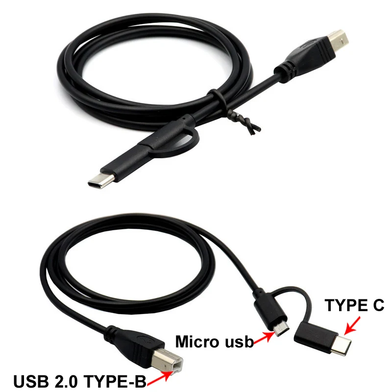 1M 1.5M 2M USB 2.0 Micro +TYPE C Male To USB 2.0 Type-B Male OTG Cable For Phone Printer Scanner Piano MIDI Drum Sound Microphon